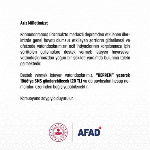 AFAD DEPREM BAĞIŞ HESAPLARI